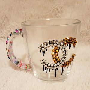 Glass mug with rhinestones